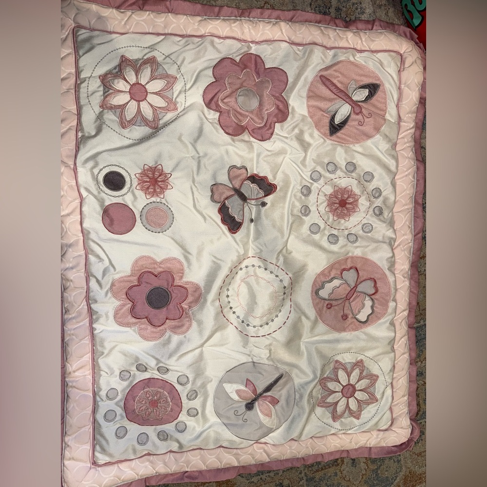 Kids Line embroidered Flower Butterfly Green‎ Baby Kids Quilt Blanket